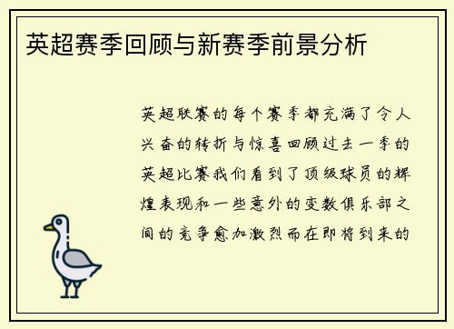 英超赛季回顾与新赛季前景分析